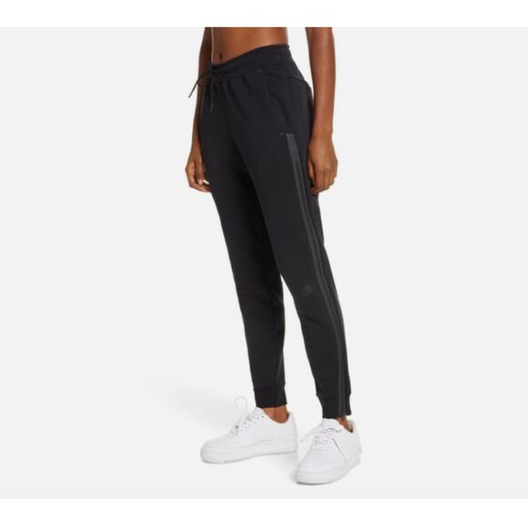 Nike Tech Black Sportswear Fleece Sweatpants Joggers Zipper Sides Women's Medium - Picture 1 of 11